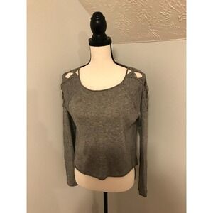 Rebecca Taylor Gray Pullover Sweater with Cut-Out Shoulders - Size Medium